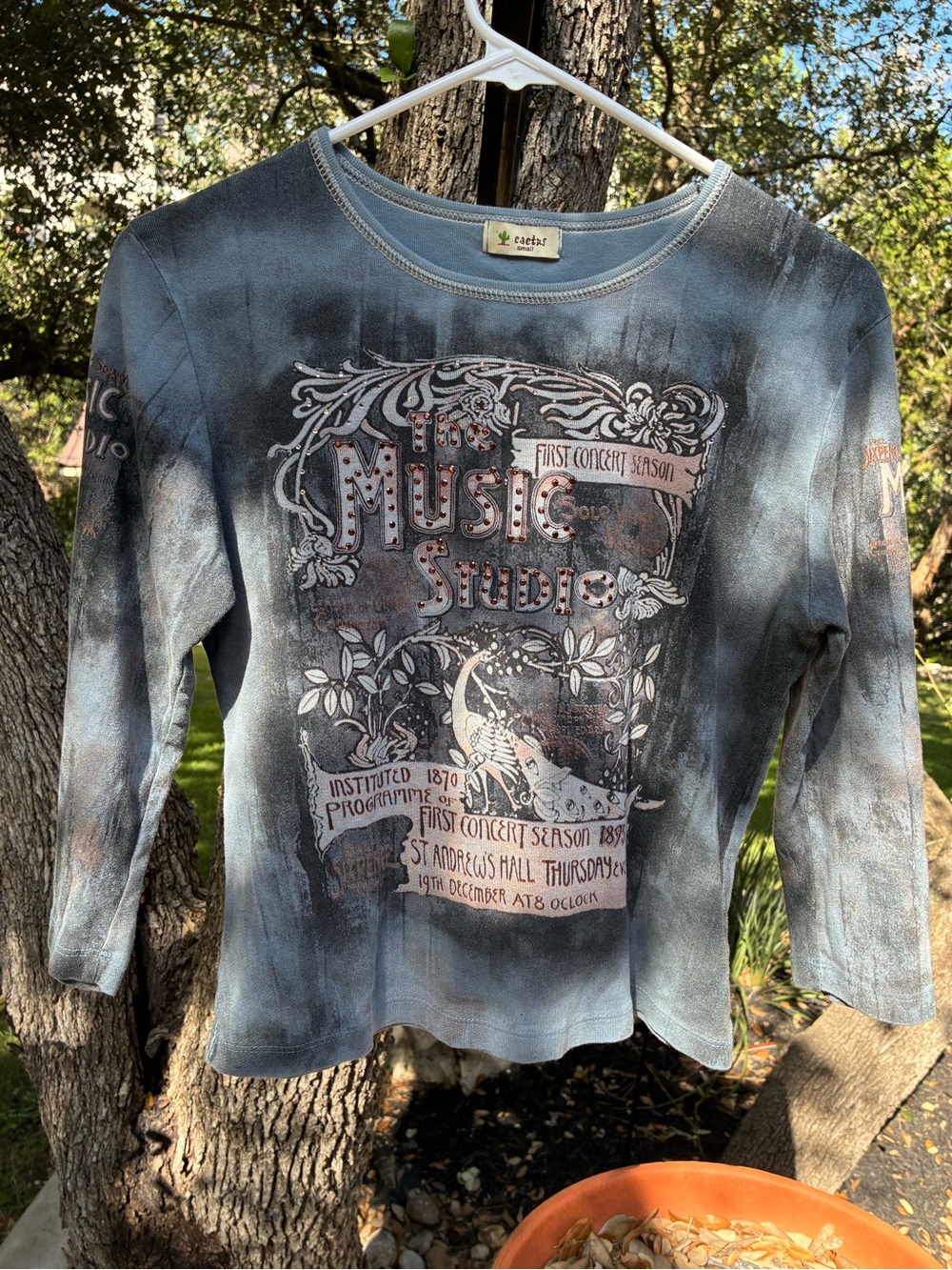 Cactus Blue Rhinestones Graphic 'Music Studio' Long-Sleeve Tee Size S
